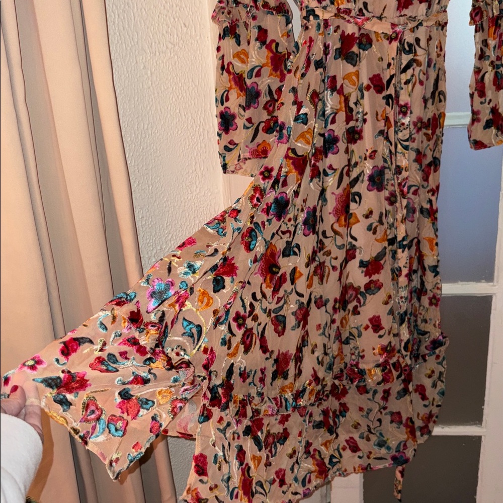 NWT French Connection Avery Long Sleeve Burnout Floral Midi Dress Toasted Almond - Picture 7 of 10